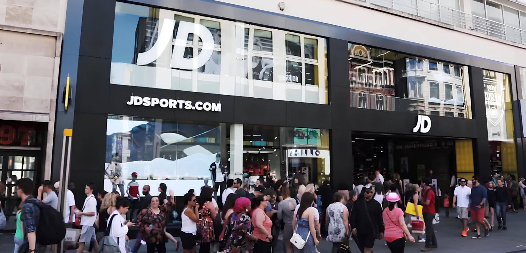 Street view of JD Sports' flagship store in Oxford Street, London