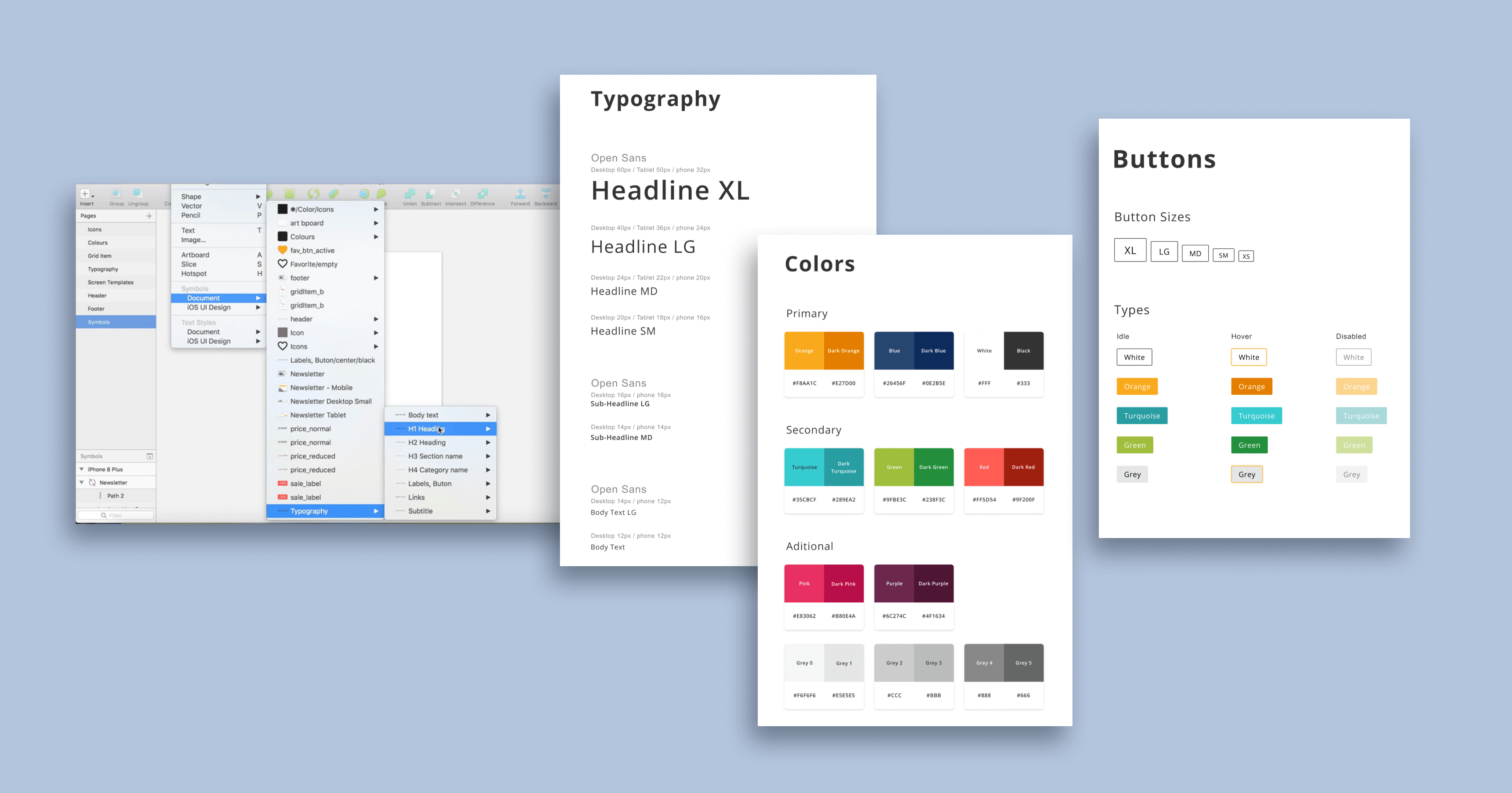 Fragments of the design library in Sketch.